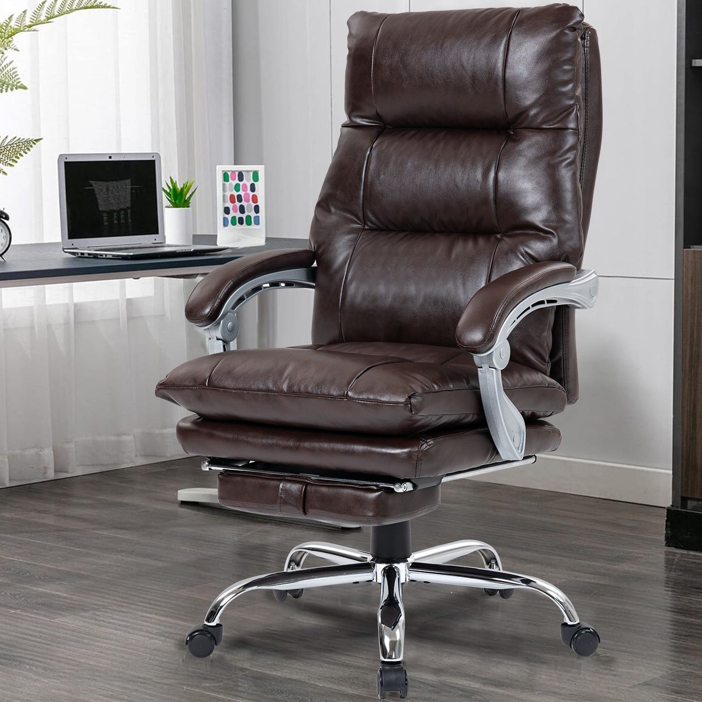 400lbs Big and Tall high Back Executive PU Leather Office Chair Heavy Duty with Foot Rest