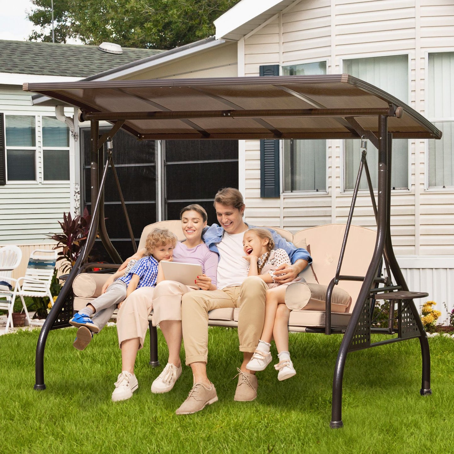 Yalissey  3 in 1 Outdoor Porch Swing with Adjustable Canopy