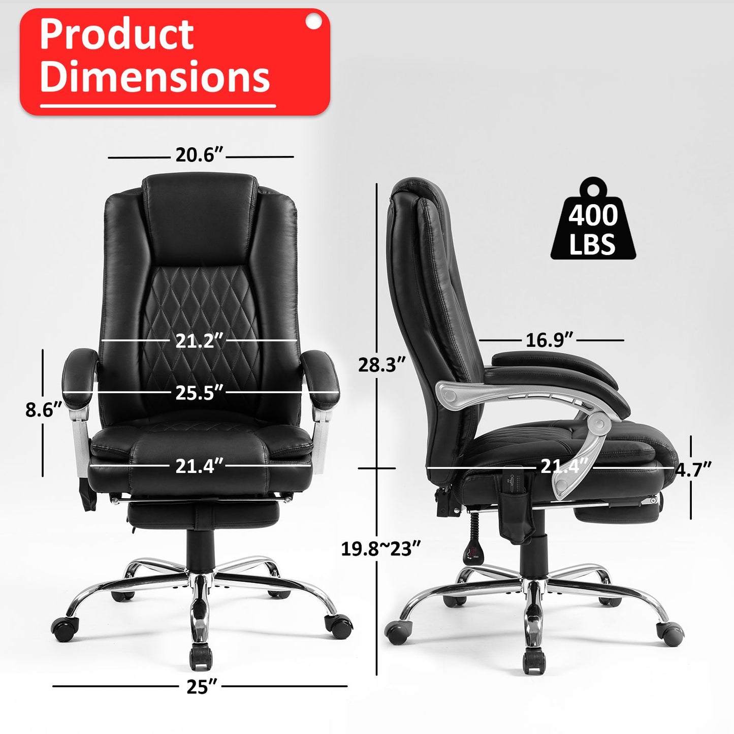 400lbs Big and Tall high Back Executive PU Leather Office Chair Heavy Duty with Foot Rest