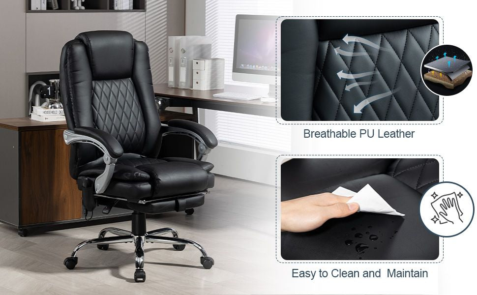 400lbs Big and Tall high Back Executive PU Leather Office Chair Heavy Duty with Foot Rest