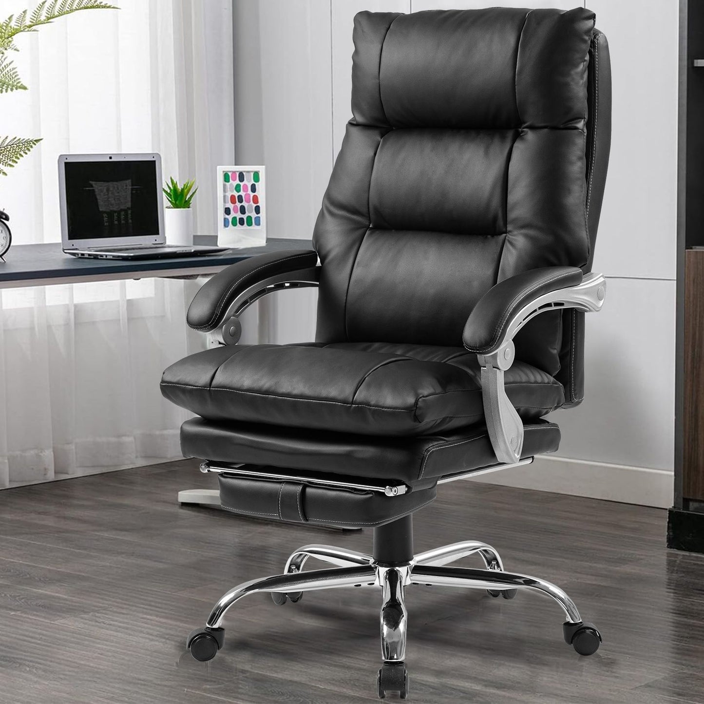 400lbs Big and Tall high Back Executive PU Leather Office Chair Heavy Duty with Foot Rest