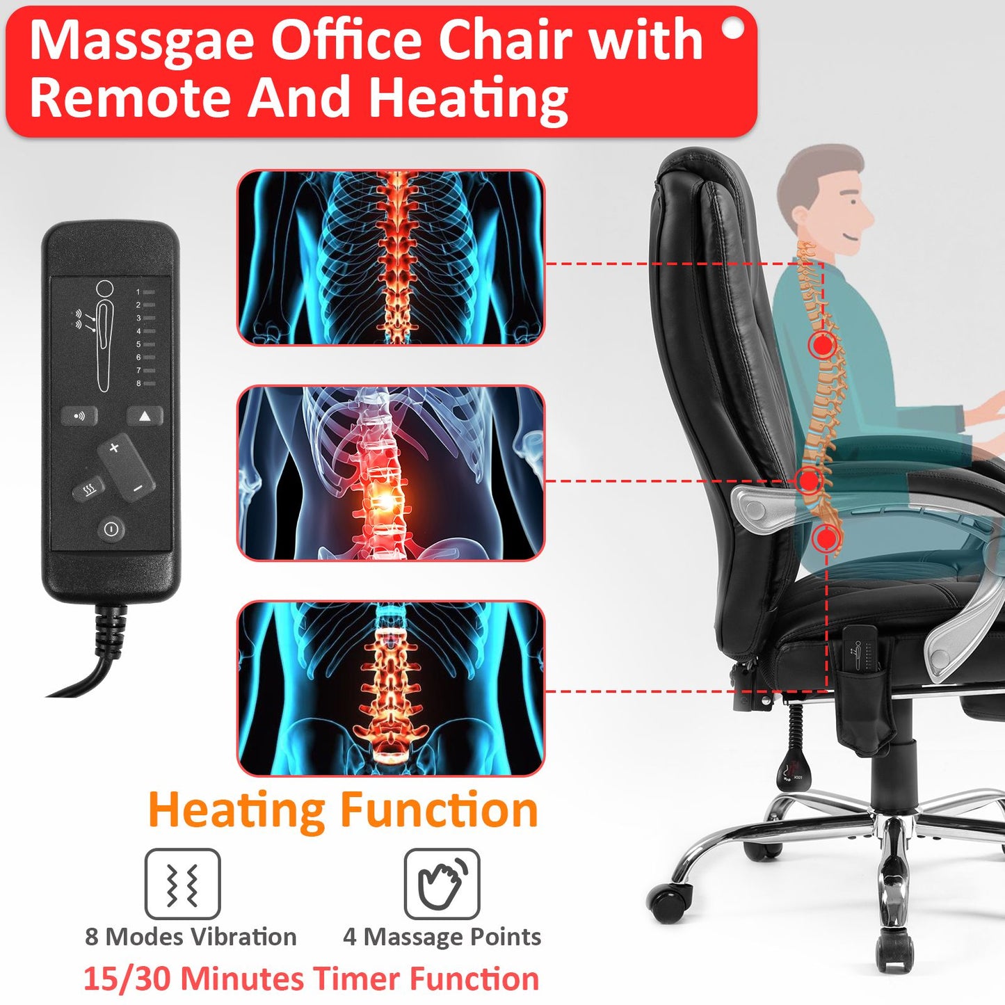 400lbs Big and Tall high Back Executive PU Leather Office Chair Heavy Duty with Foot Rest