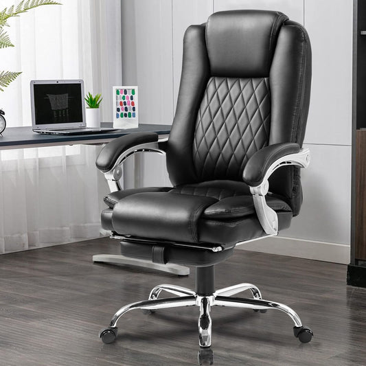 400lbs Big and Tall high Back Executive PU Leather Office Chair Heavy Duty with Foot Rest