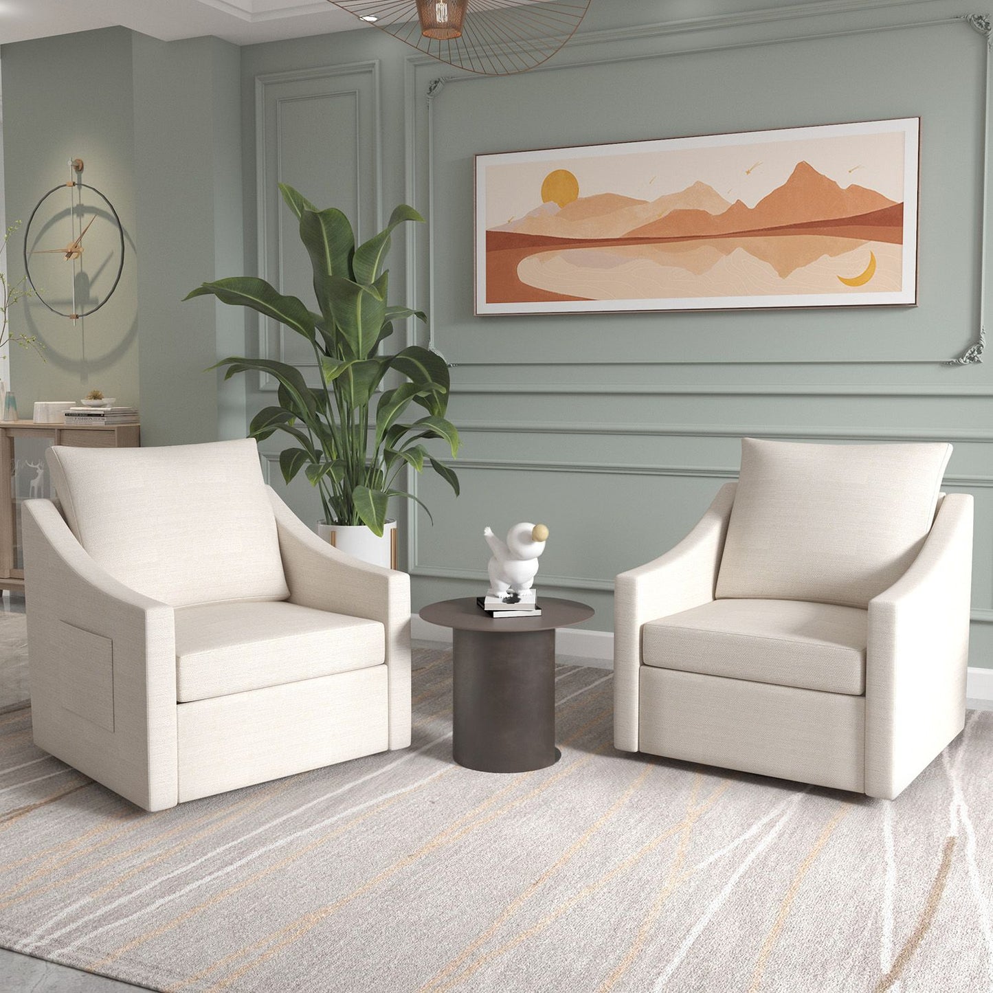 Swivel Accent Chair Set of 2,360° Big Armchair Modern Living Room Chairs
